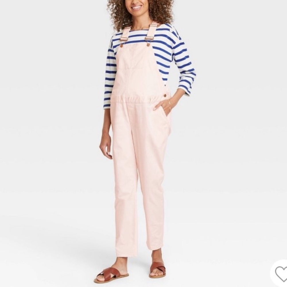 The Nines by HATCH™ Maternity Classic Cotton Twill Overalls Light Pink NWT